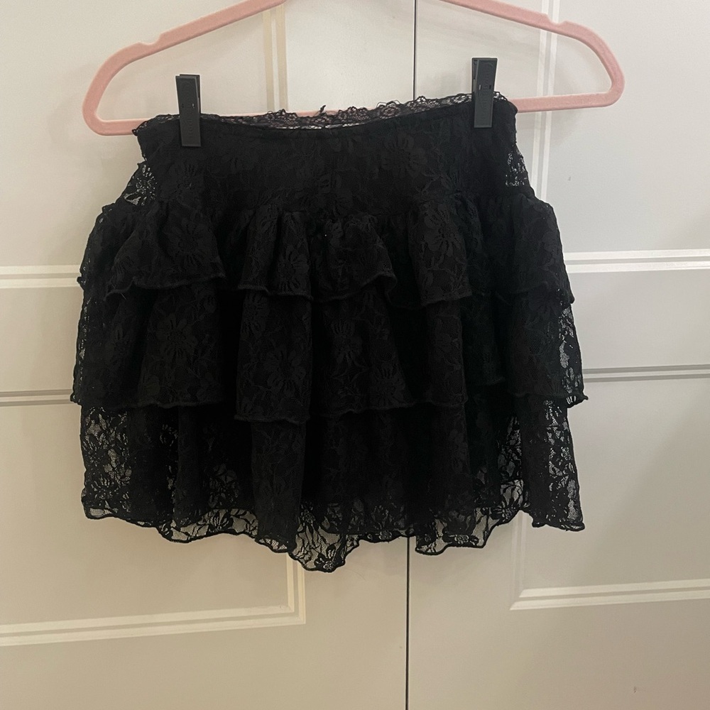 SHEIN Black Lace Ruffle Mini Skirt